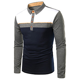 Men's Golf Shirt Tennis Shirt Color Block Patchwork Long Sleeve Daily Tops Business Basic Gray