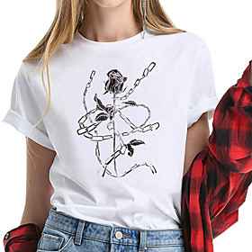 Women's T shirt Graphic Prints Print Round Neck Tops 100% Cotton Basic Basic Top White Yellow Blushing Pink