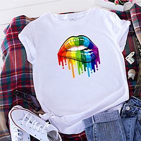 Women's T shirt Rainbow Food Print Round Neck Basic Tops 100% Cotton White Black Yellow