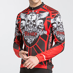 TASDAN Men's Long Sleeve Cycling Jersey Summer Polyester Red Novelty Skull Funny Bike Jersey Top Mountain Bike MTB Road Bike Cycling Quick Dry Breathable Refle