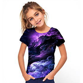 Kids Girls' T shirt Tee Short Sleeve Jacquard Optical Illusion Color Block Black Children Tops Summer Basic Holiday Streetwear