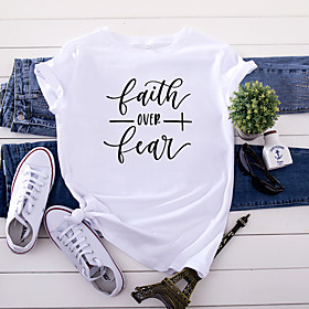 Women's Faith T shirt Graphic Text Letter Print Round Neck Basic Tops 100% Cotton White Black Yellow