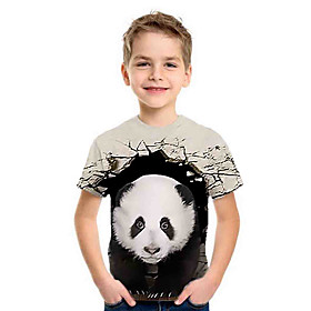 Kids Boys' T shirt Tee Short Sleeve Panda Animal Print Gray Children Tops Summer Basic Holiday