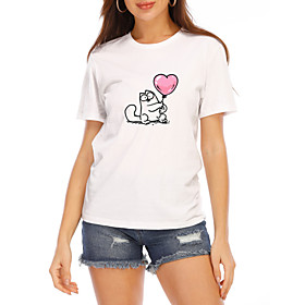 Women's T shirt Heart Graphic Prints Round Neck Tops 100% Cotton White