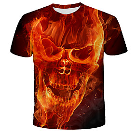 Men's T shirt Graphic Skull Print Short Sleeve Daily Tops Streetwear Exaggerated Red