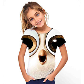 Kids Girls' T shirt Tee Short Sleeve Owl Animal Print White Children Tops Basic Holiday