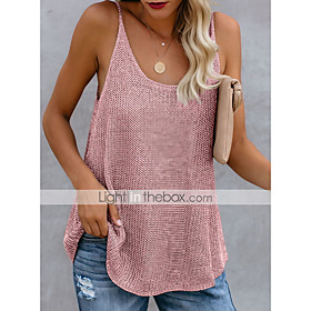 Women's Holiday Camisole Tank Top Color Block U Neck Basic Vacation Tops Cotton White Blue Blushing Pink
