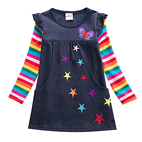 Kids Little Girls' Dress Butterfly Rainbow Galaxy Jacquard Embroidered Bow Fuchsia Royal Blue Knee-length Long Sleeve Active Sweet Dresses Children's Day Regul