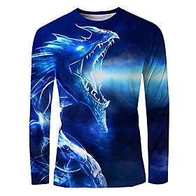 Men's T shirt Graphic Animal Print Long Sleeve Daily Tops Basic Elegant Blue