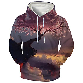 Men's Hoodie Trees / Leaves Graphic Hooded Daily Going out Casual Hoodies Sweatshirts  Blushing Pink
