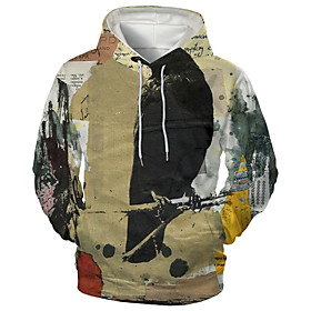 Men's Hoodie Graphic Text Letter Hooded Daily Going out 3D Print Casual Hoodies Sweatshirts  Beige / Animal