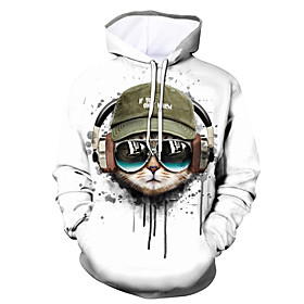 Homme Sweat-shirt à capuche Graphique Animal Capuche du quotidien Sortie 3D effet Décontractée Pulls Capuche Pulls molletonnés Blanche