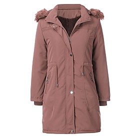 Women's Padded Parka Solid Colored Polyester Black / Blushing Pink / Wine M / L / XL