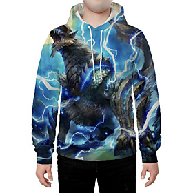 Men's Hoodie Graphic Animal Hooded Daily Going out 3D Print Casual Hoodies Sweatshirts  Blue