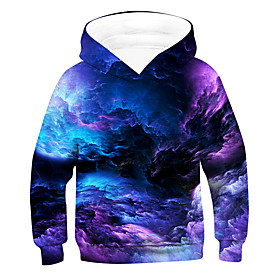 Sweat à capuche et Sweat Pullover Garçon Enfants Manches Longues Impression 3D Galaxie Ciel Tie Dye Unisexe Violet Enfants Hauts Actif basique 2-12 ans