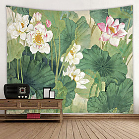 Chinese Ink Painting Style Wall Tapestry Art Decor Blanket Curtain Hanging Home Bedroom Living Room Decoration Lotus Plant Flower Floral