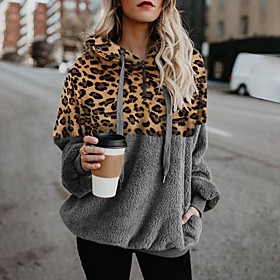 Femme Sweat-shirt à capuche Manteau Teddy Léopard Motif Guépard Marron Quarter Zip du quotidien Autres imprimés basique Pulls Capuche Pulls molletonnés Vert Vé