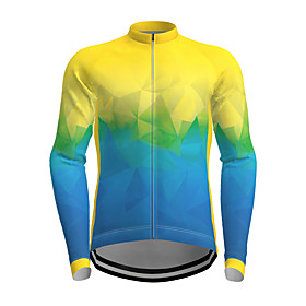 21Grams Men's Long Sleeve Cycling Jersey Polyester Yellow Green Gradient Novelty Bike Jersey Top Mountain Bike MTB Road Bike Cycling Quick Dry Breathable Refle