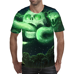 Men's T shirt Shirt 3D Print Graphic Skull Plus Size Print Short Sleeve Daily Tops Elegant Exaggerated Round Neck Green