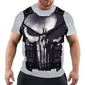 Men's T shirt Shirt Graphic Plus Size Print Short Sleeve Club Tops Rock Military Round Neck Black