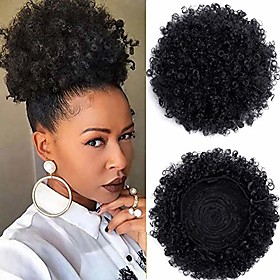 high puff afro ponytail drawstring short afro kinky curly pony tail clip in on synthetic curly hair bun made of kanekalon fiber puff ponytail wrap updo hair ex