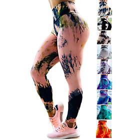 Women's High Waist Yoga Pants Yoga Leggings Scrunch Butt Ruched Butt Lifting Leggings Tummy Control Butt Lift 4 Way Stretch Tie Dye Dark Yellow Black / Red Bla