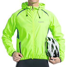 SANTIC Men's Cycling Jersey Spandex Polyester Bike Jacket Top Windproof Quick Dry Breathable Sports Green Clothing Apparel Bike Wear / Long Sleeve / Reflective