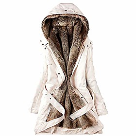 women hooded warm long coats with belted sfe faux fur lined parka anroaks outdoor jackets with pockets beige