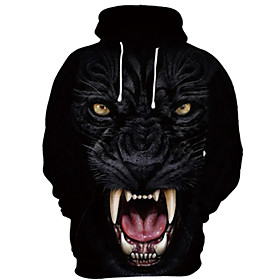 Men's Plus Size Pullover Hoodie Sweatshirt Cartoon 3D Wolf Hooded Event / Party Festival 3D Print Basic Casual Hoodies Sweatshirts  Long Sleeve Black And White