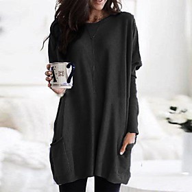 Women's Plus Size T shirt Dress Tunic Blouse Solid Colored Long Sleeve Round Neck Basic Tops White Black Blue