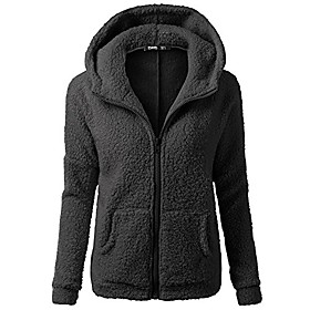 hooded coat womens thicken fleece fur warm zipper winter coat hoodie parka overcoat jacket outwear (xl, x-khaki)