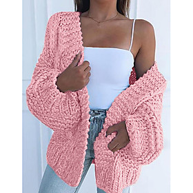 Women's Solid Colored Cardigan Long Sleeve Oversized Sweater Cardigans V Neck Black Blushing Pink