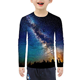 Kids Boys' T shirt Blouse Long Sleeve Galaxy 3D Print Blue Children Tops Summer Active Basic Christmas