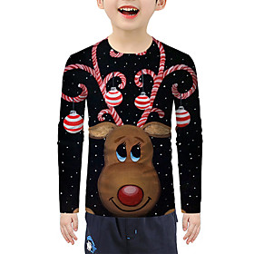 Kids Boys' T shirt Blouse Long Sleeve 3D Print Black Children Tops Active Basic Christmas