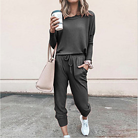 Women's Solid Color Daily Wear Home Two Piece Set Tracksuit T shirt Pant Loungewear Jogger Pants Patchwork Tops
