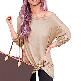 Women's Blouse Shirt Solid Colored Long Sleeve Round Neck Basic Tops Blue Purple Blushing Pink
