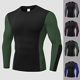 YUERLIAN Men's Long Sleeve Compression Shirt Running Shirt Patchwork Tee Tshirt Top Athletic Athleisure Winter Spandex Quick Dry Breathable Soft Fitness Gym Wo
