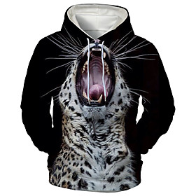 Men's Hoodie Graphic Leopard Hooded Daily Going out 3D Print Casual Hoodies Sweatshirts  White
