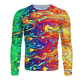 Men's T shirt 3D Print Graphic Long Sleeve Daily Tops Basic Rainbow