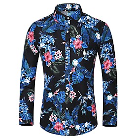 Men's Shirt Floral Plus Size Print Long Sleeve Daily Tops Basic Black