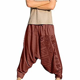 mens pants,men's harem pants long casual national print loose hip hop trousers plus size pants orange