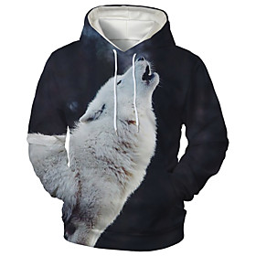 Men's Hoodie Graphic Animal Hooded Daily Going out 3D Print Casual Hoodies Sweatshirts  White