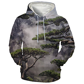 Men's Hoodie Trees / Leaves Graphic Hooded Daily Going out 3D Print Casual Hoodies Sweatshirts  Gray