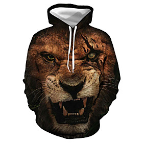 Men's Pullover Hoodie Sweatshirt Graphic Lion Animal Hooded Daily Club Casual Hoodies Sweatshirts  Brown