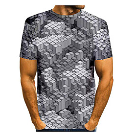 Men's T shirt Graphic Geometric Short Sleeve Daily Tops Basic Elegant Gray