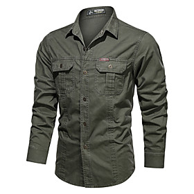 Men's Shirt Solid Colored Long Sleeve Daily Tops Cotton Basic Button Down Collar Army Green Black Khaki