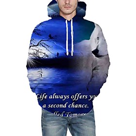 Men's Hoodie Graphic Animal Hooded Daily Going out 3D Print Casual Hoodies Sweatshirts  Blue