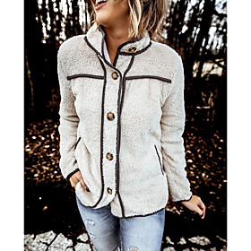 Women's Coat Color Block Patchwork Basic Fall  Winter Stand Collar Regular Coat Daily Long Sleeve Jacket Blue / Loose
