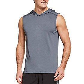 men's athletic sleeveless hooded shirts tank tops gym training running hoodies gray size s