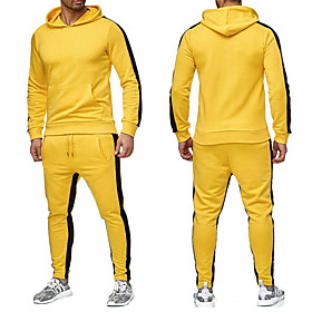 Men's 2 Piece Patchwork Tracksuit Sweatsuit Street Athleisure 2pcs Winter Long Sleeve Thermal Warm Moisture Wicking Breathable Fitness Gym Workout Running Jogg